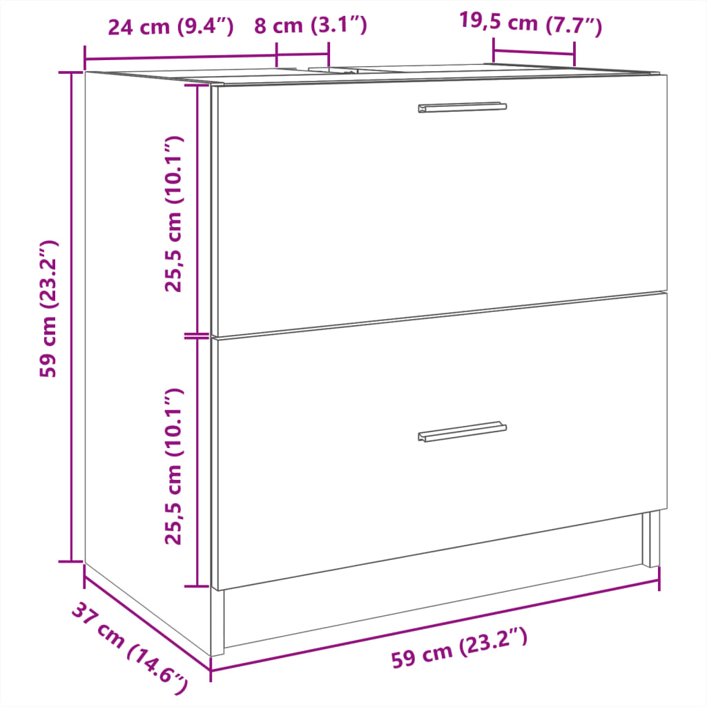 Baderomsservantskap hvit 59x37x59 cm konstruert tre