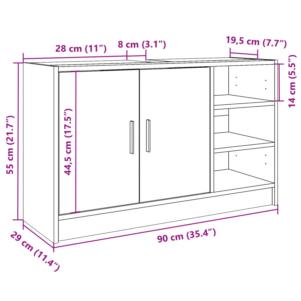 Baderomsservantskap hvit 90x29x55 cm konstruert tre