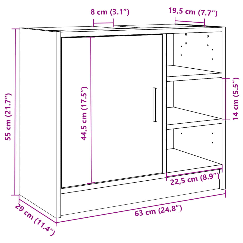 Baderomsservantskap hvit 63x29x55 cm konstruert tre