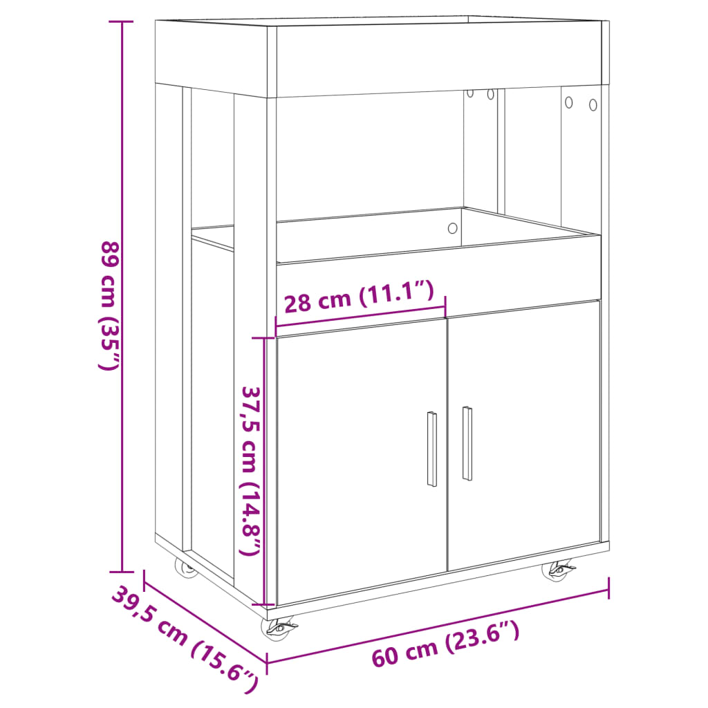 Vinstativ Bartralle hvit 60x39,5x89 cm konstruert tre