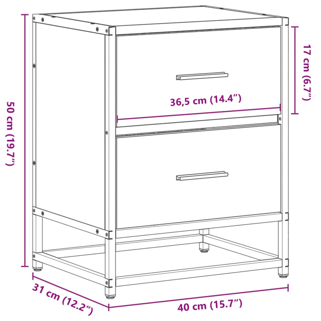 Nattbord Sengbord svart 40x31x50 cm heltre furu