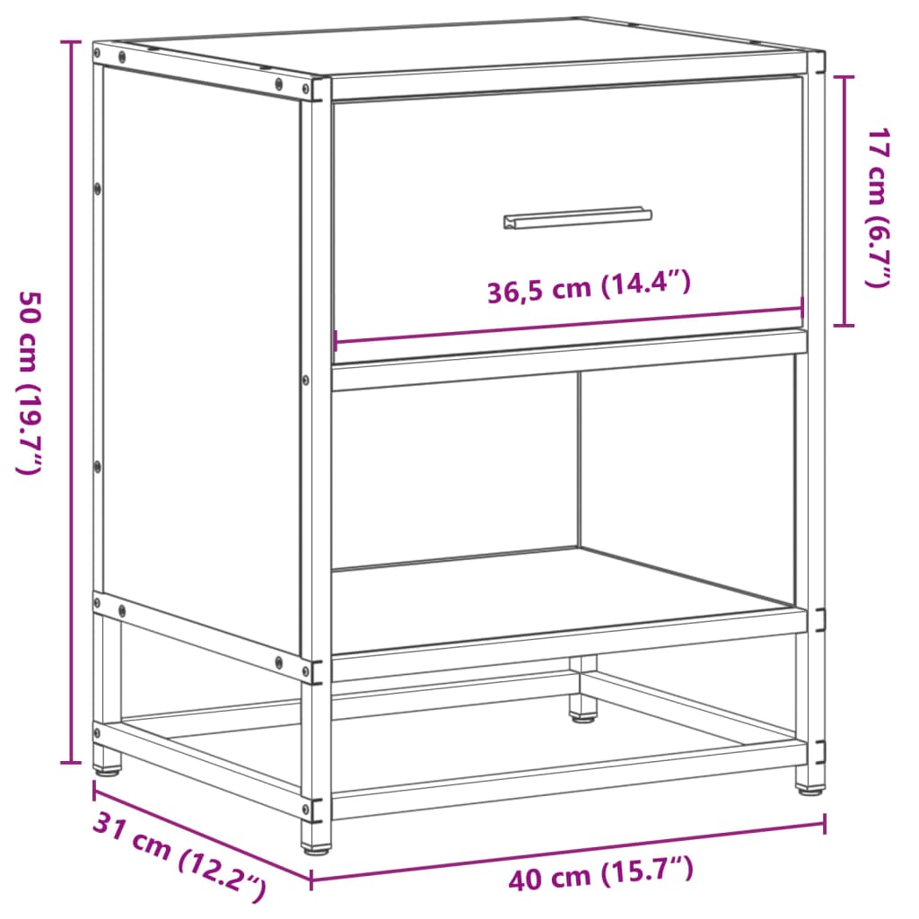 Nattbord Sengbord svart 40x31x50 cm heltre furu