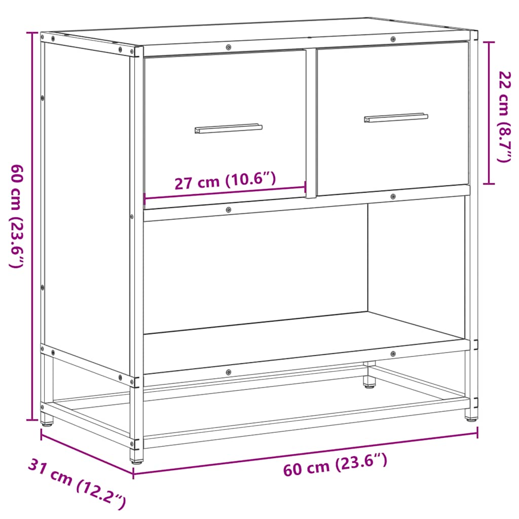 Nattbord røkt eik 60x31x60 cm konstruert tre og metall