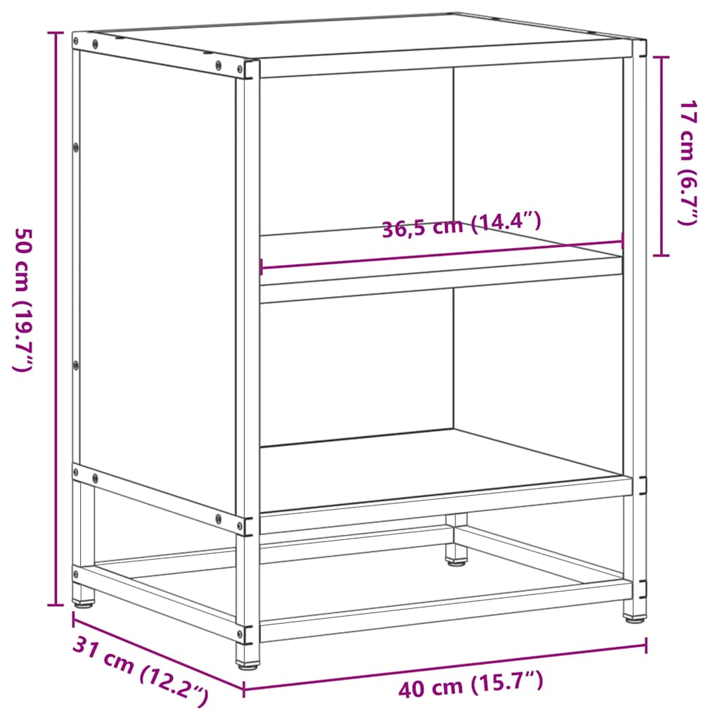 Nattbord røkt eik 40x31x50 cm konstruert tre og metall