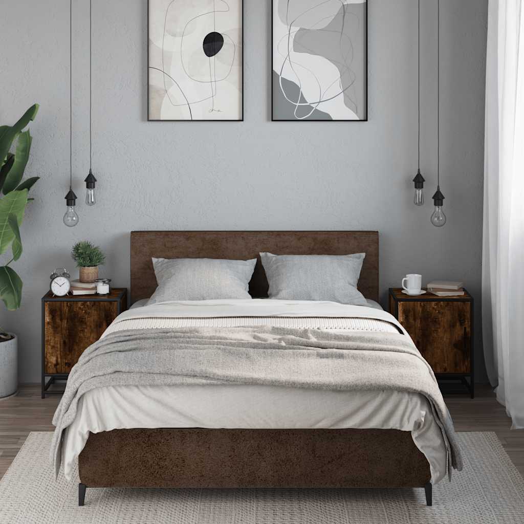 Nattbord 2 stk røkt eik 40x31x50 cm konstruert tre og metall