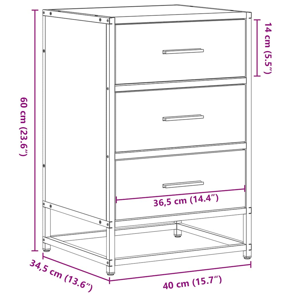 Nattbord brun eik 40x34,5x60 cm konstruert tre og metall