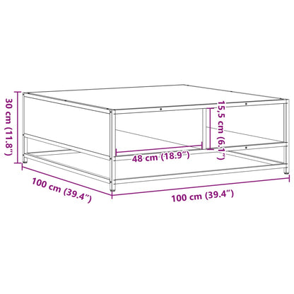 Salongbord brun eik 100x100x30 cm konstruert tre og metall