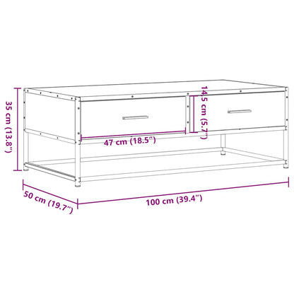 Salongbord brun eik 100x50x35 cm konstruert tre og metall