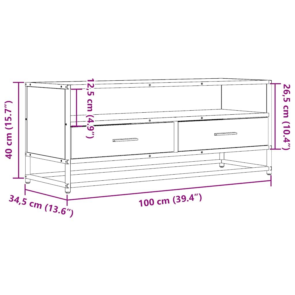 TV-benk grå sonoma 100x34,5x40 cm konstruert tre og metall