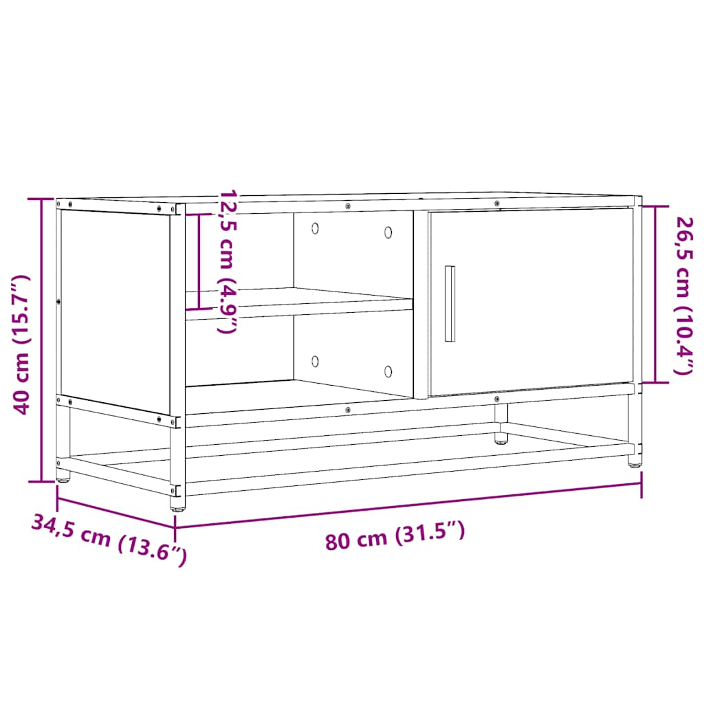 TV-benk svart 80x34,5x40 cm konstruert tre og metall