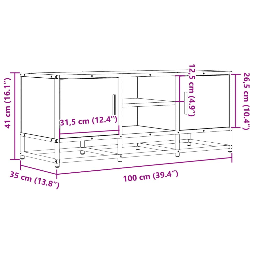 TV-benk svart 100x35x41 cm konstruert tre og metall