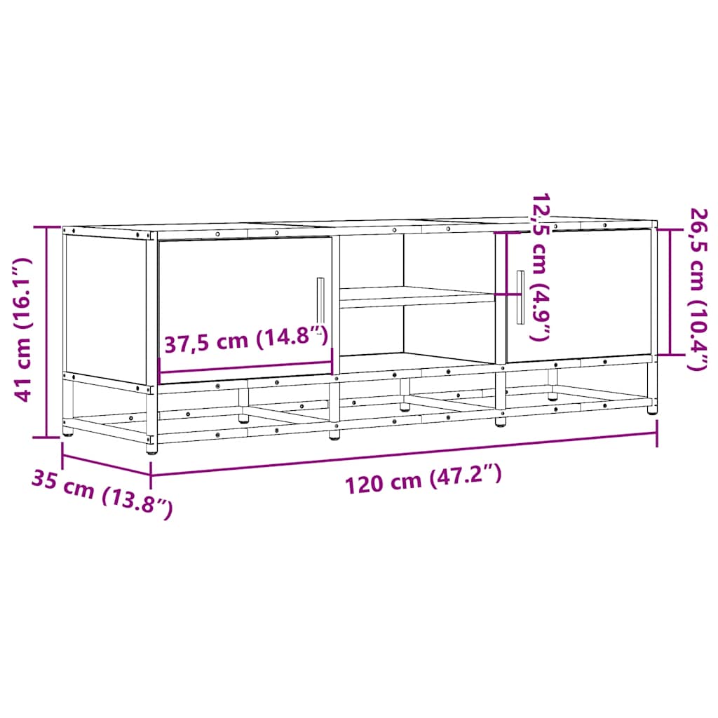 TV-benk svart 120x35x41 cm konstruert tre og metall