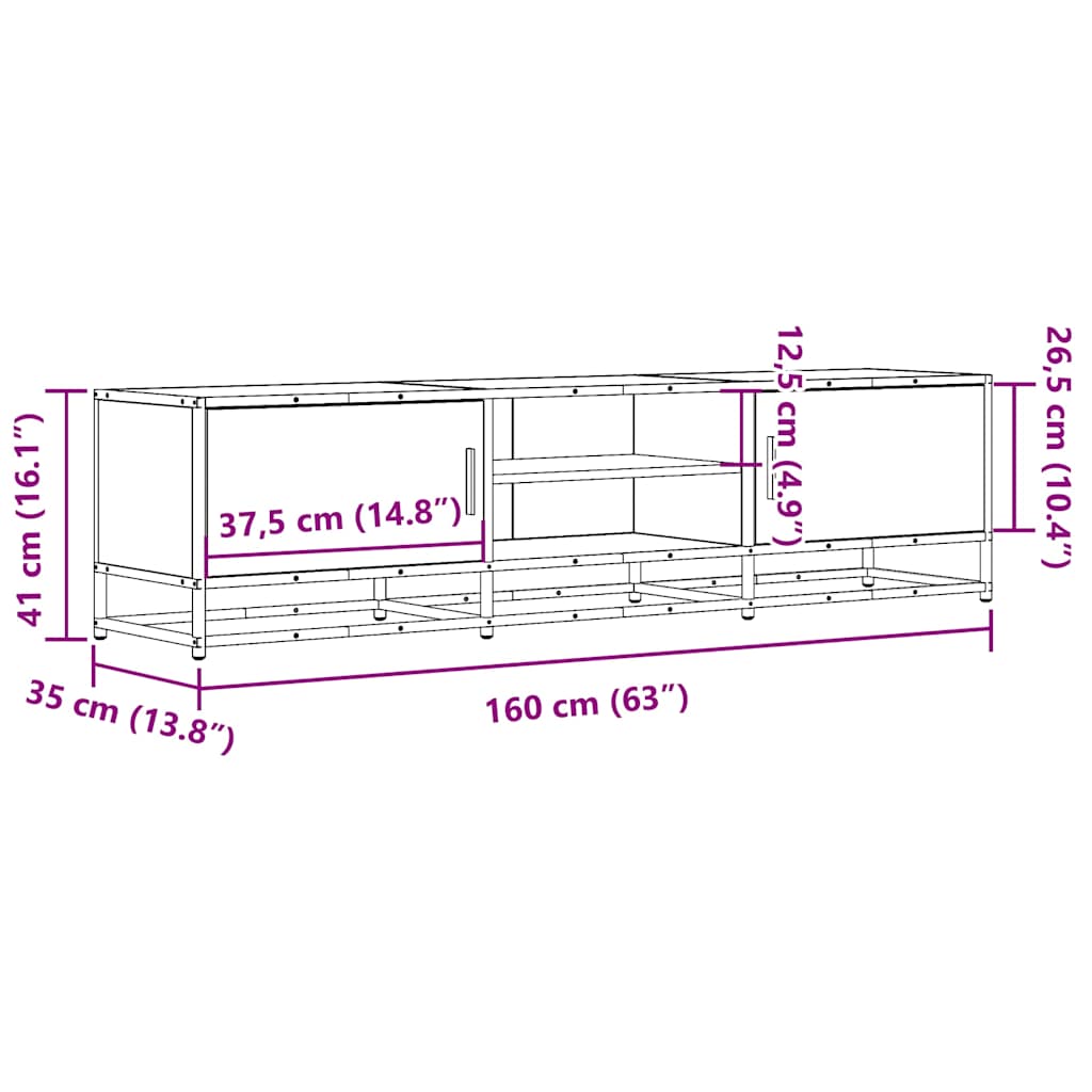 TV-benk brun eik 160x35x41 cm konstruert tre og metall