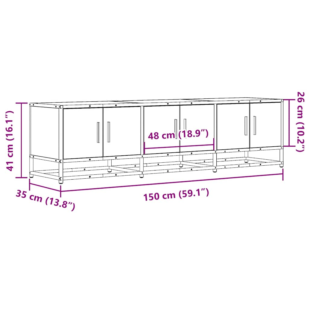 TV-benk svart 150x35x41 cm konstruert tre og metall