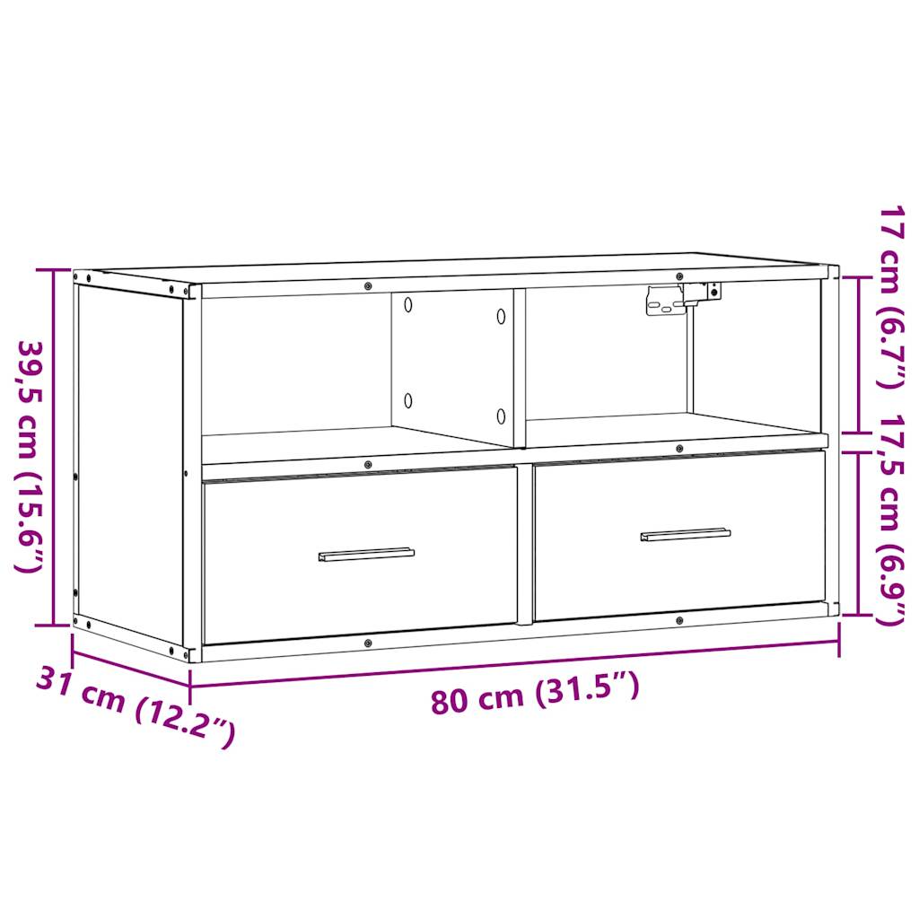 TV-benk brun eik 80x31x39,5 cm konstruert tre og metall