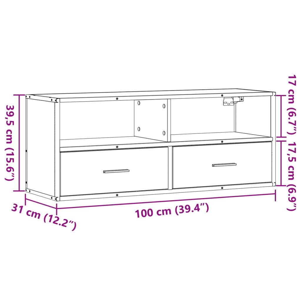 TV-benk brun eik 100x31x39,5 cm konstruert tre og metall