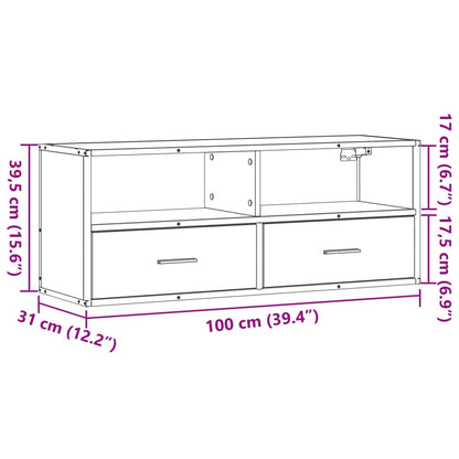 TV-benk brun eik 100x31x39,5 cm konstruert tre og metall