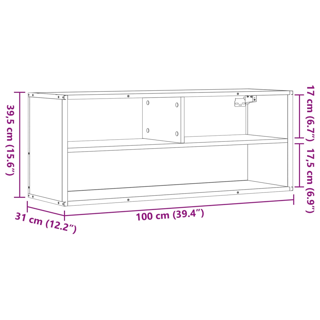 TV-benk grå sonoma 100x31x39,5 cm konstruert tre og metall