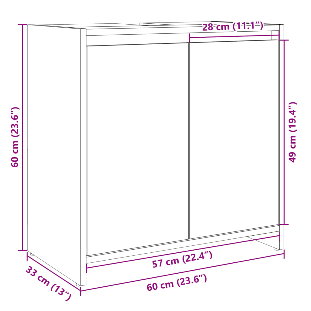 Baderomsservantskap sonoma eik 60x33x60 cm konstruert tre