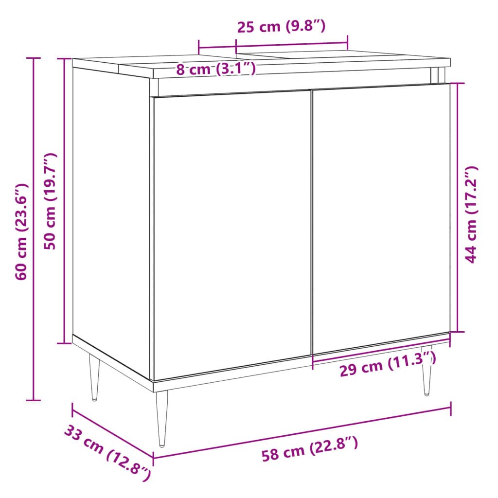 Baderomsservantskap sonoma eik 58x33x60 cm konstruert tre