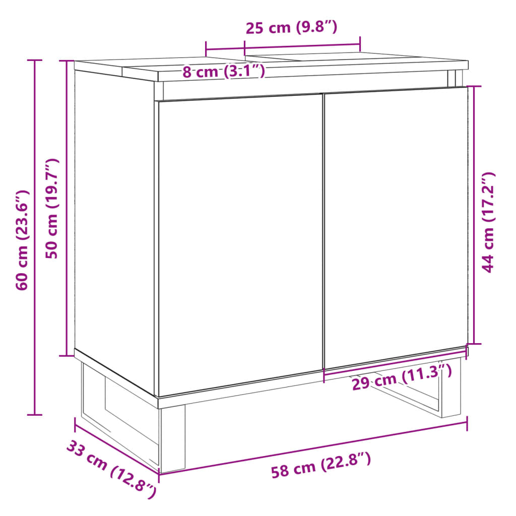 Baderomsservantskap sonoma eik 58x33x60 cm konstruert tre