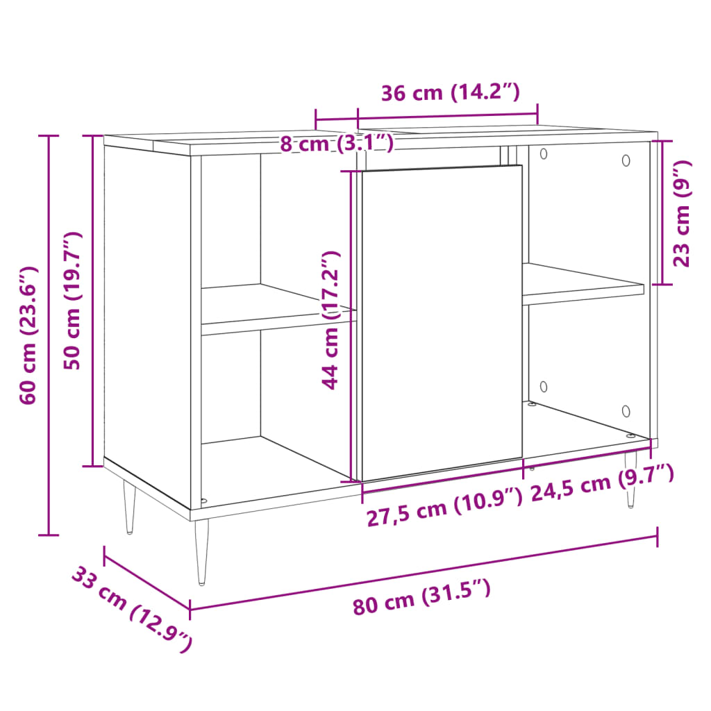 Baderomsskap hvit høyglans 80x33x60 cm konstruert tre