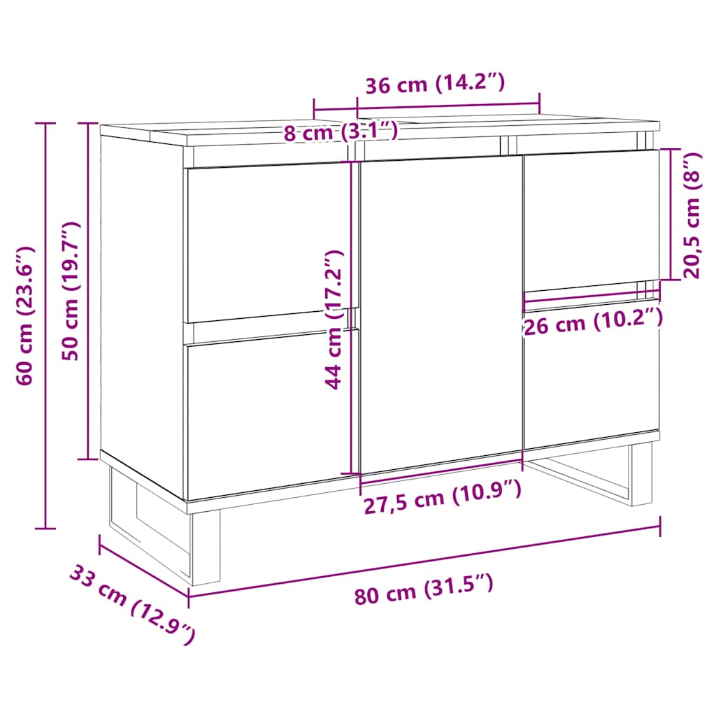 Baderomsskap hvit høyglans 80x33x60 cm konstruert tre