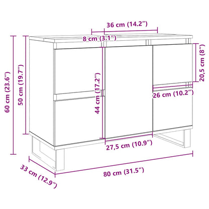 Baderomsskap hvit høyglans 80x33x60 cm konstruert tre