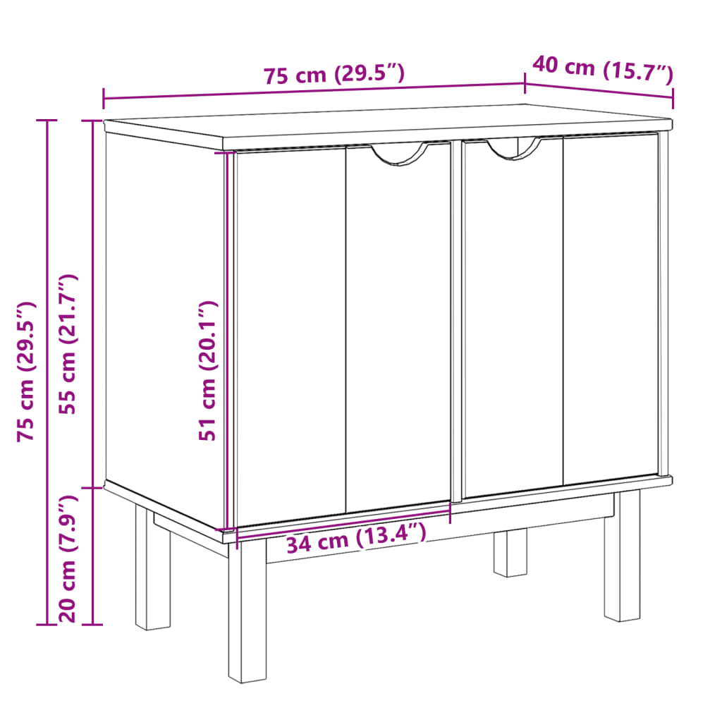 Skap for gang OTTA 75x40x75 cm heltre furu