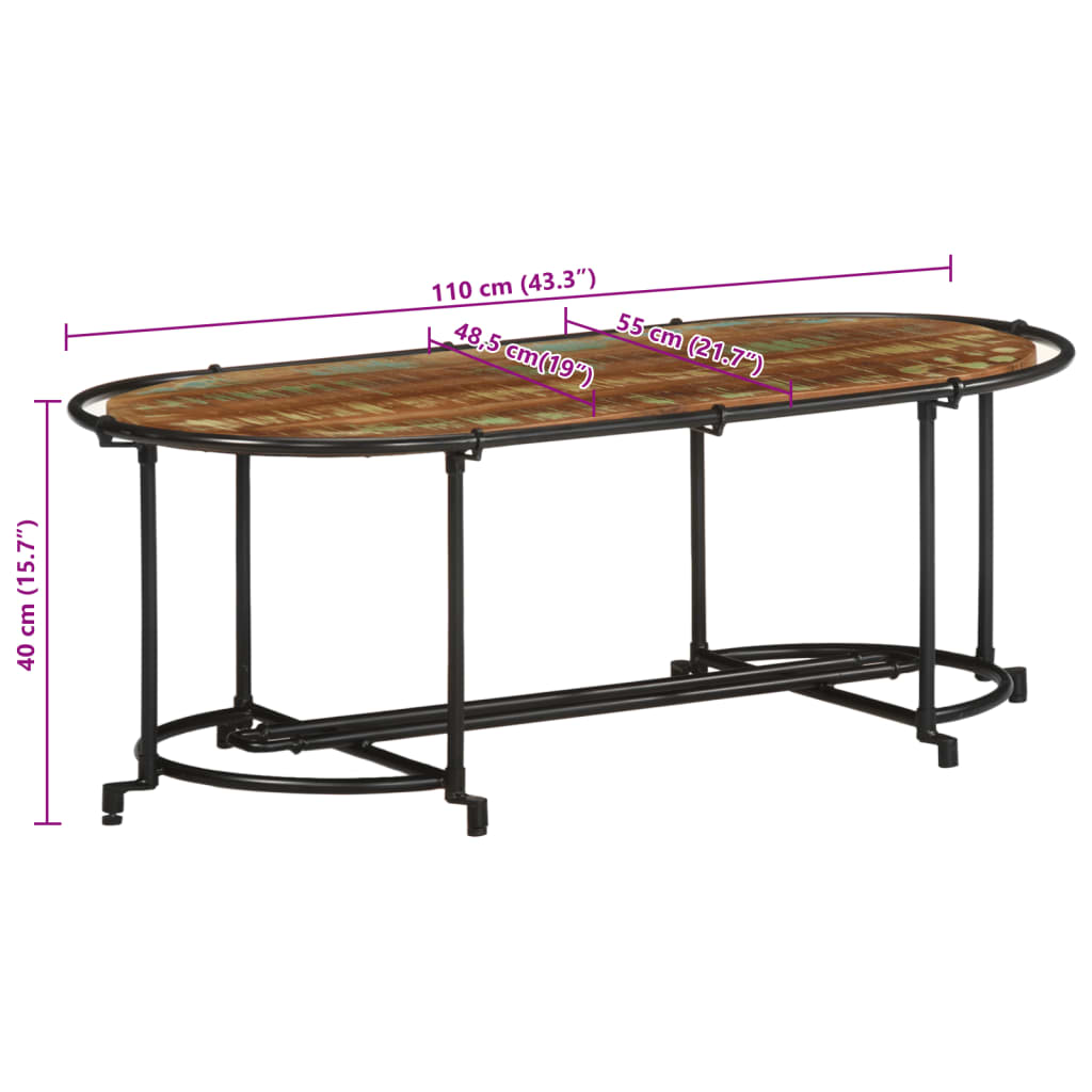 Salongbord Sofabord 110x55x40 cm gjenvunnet heltre