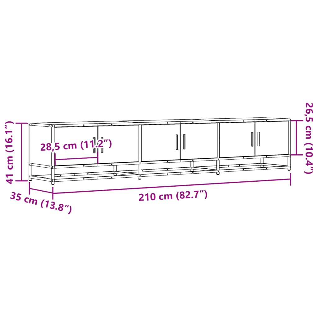 TV-benk brun eik 210x35x41 cm konstruert tre