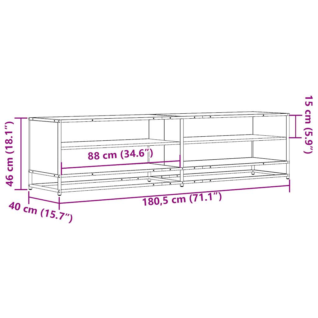 TV-benk brun eik 180,5x40x46 cm konstruert tre