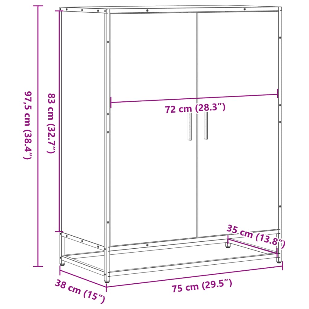 Skoskap svart 75x38x97,5 cm konstruert tre og metall