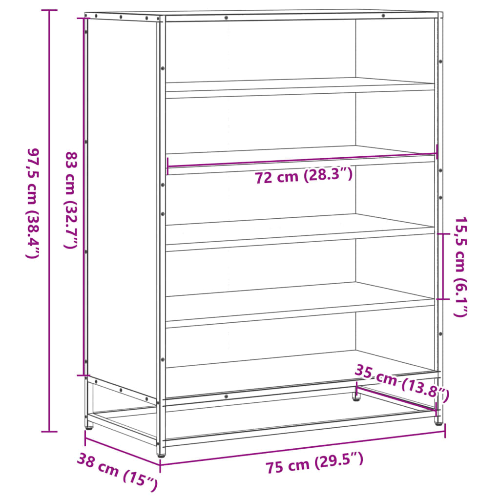 Skoskap svart 75x38x97,5 cm konstruert tre og metall