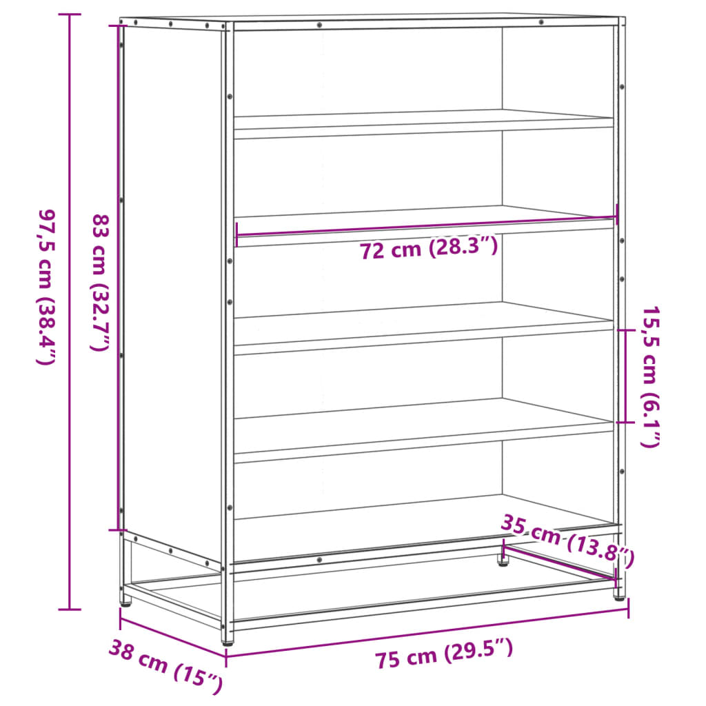 Skoskap sonoma eik 75x38x97,5 cm konstruert tre og metall