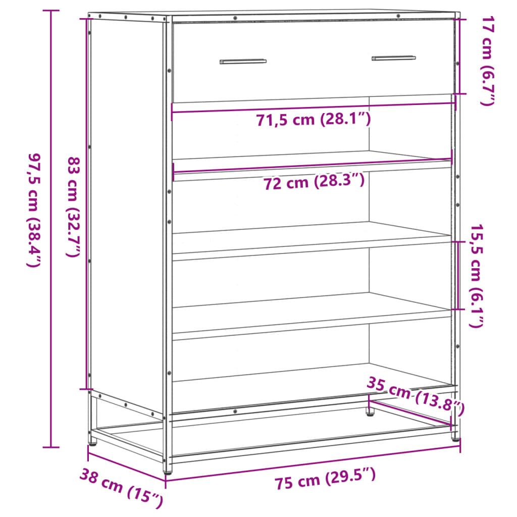 Skoskap svart 75x38x97,5 cm konstruert tre og metall