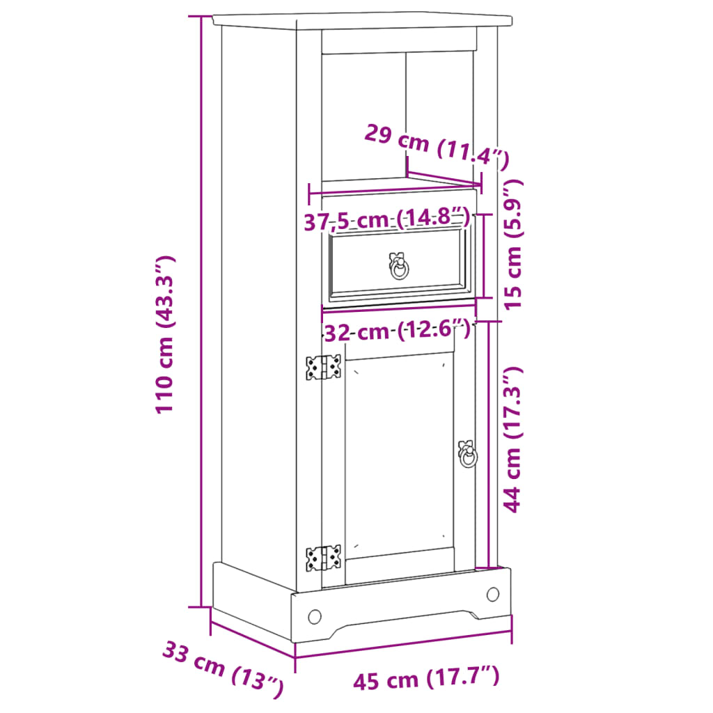 Baderomsskap Corona 45x33x110 cm heltre furu