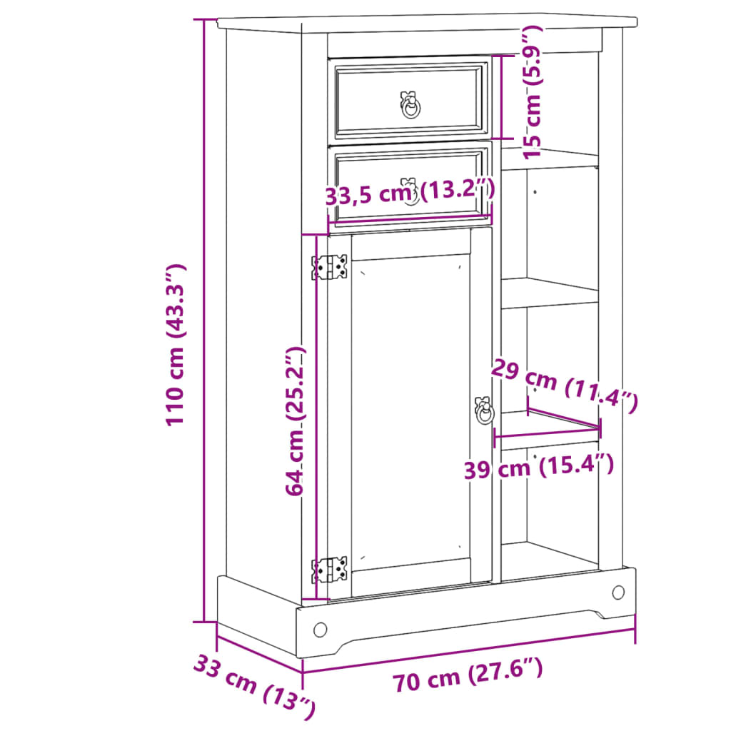 Baderomsskap Corona 70x33x110 cm heltre furu