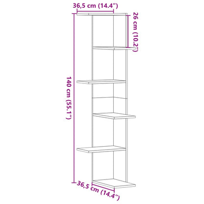 Hjørnehylle Veggmontert svart 36,5x36,5x140 cm konstruert tre