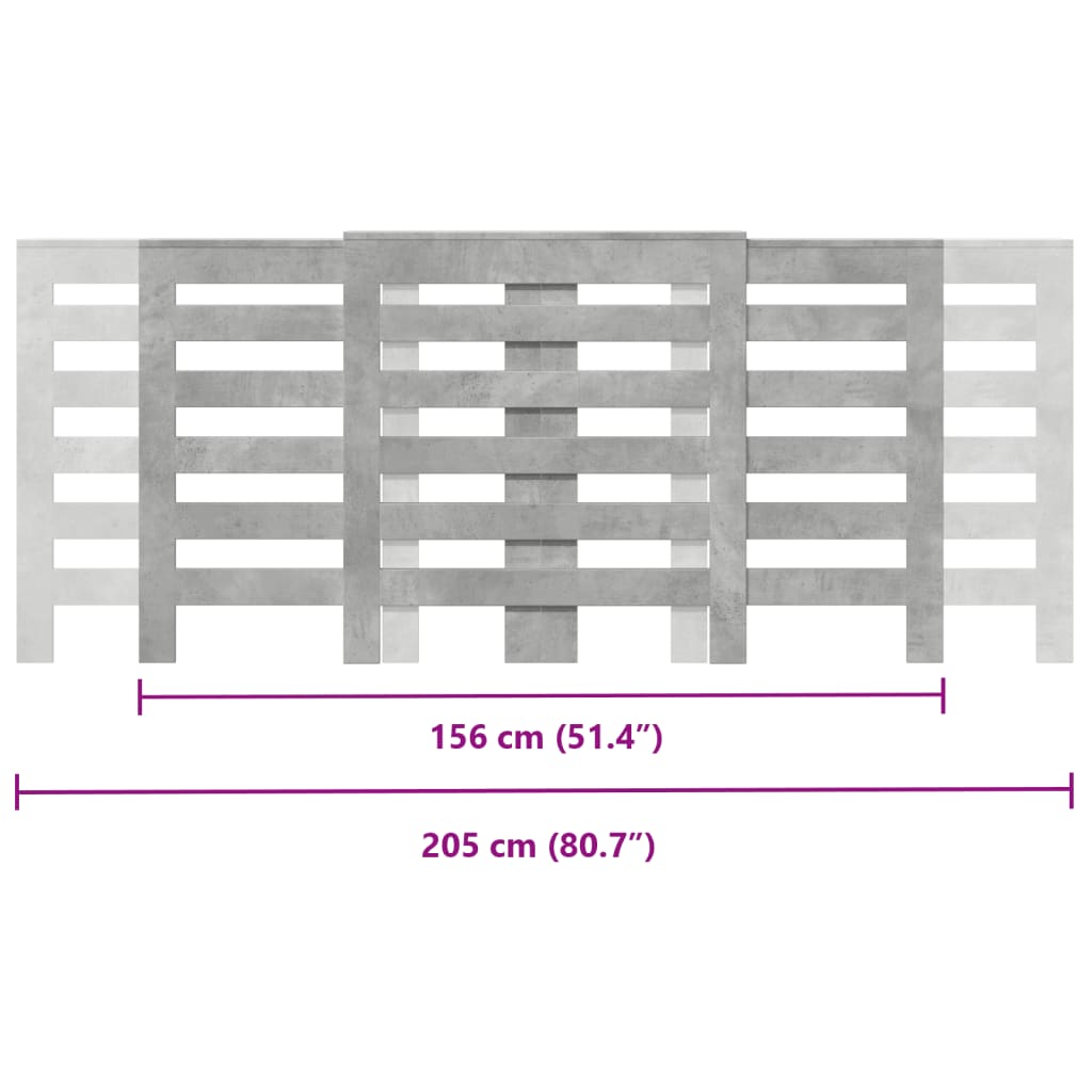 Radiatordeksel betonggrå 205x21,5x83,5 cm konstruert tre