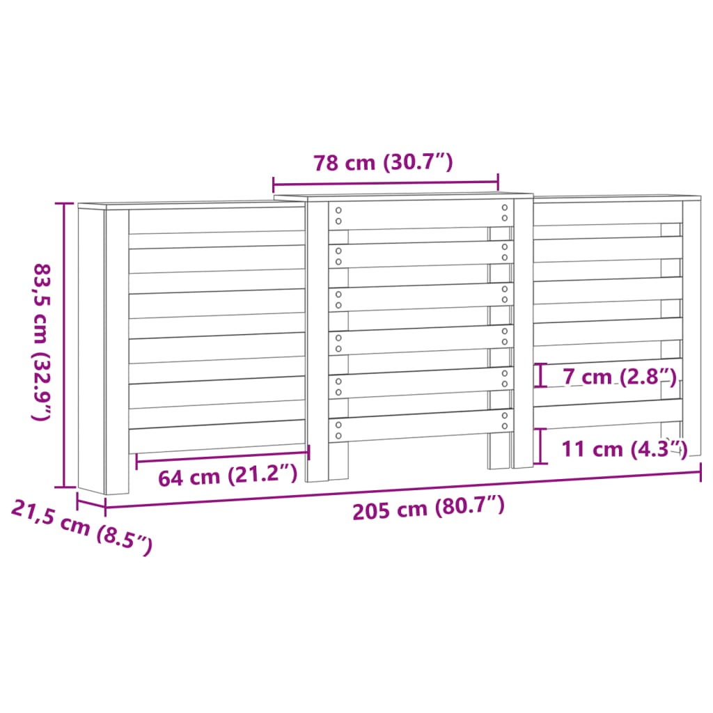 Radiatordeksel grå sonoma 205x21,5x83,5 cm konstruert tre