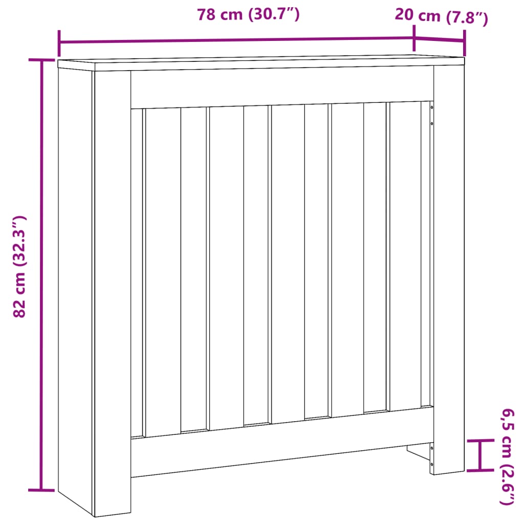 Radiatordeksel hvit 78x20x82 cm konstruert tre