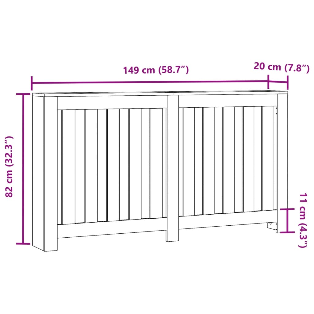 Radiatordeksel hvit 149x20x82 cm konstruert tre