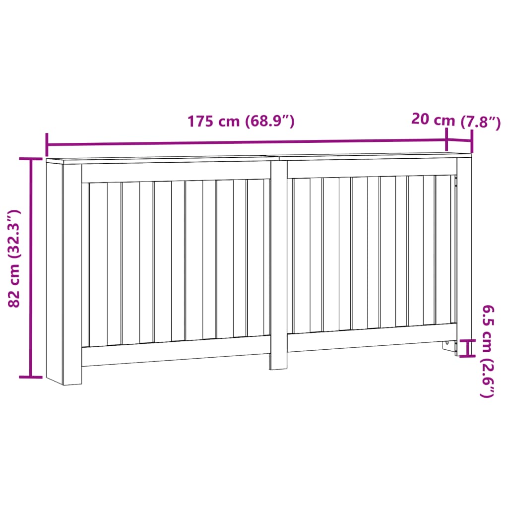 Radiatordeksel hvit 175x20x82 cm konstruert tre