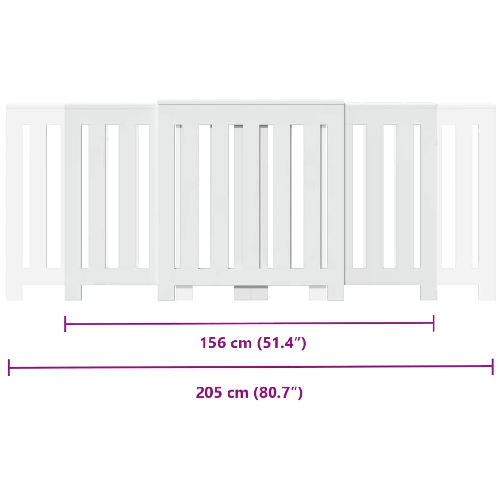 Radiatordeksel hvit 205x21,5x83,5 cm konstruert tre