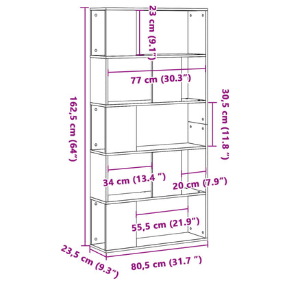 Bokhylle 5 etasjer hvit 80,5x23,5x162,5 cm konstruert tre