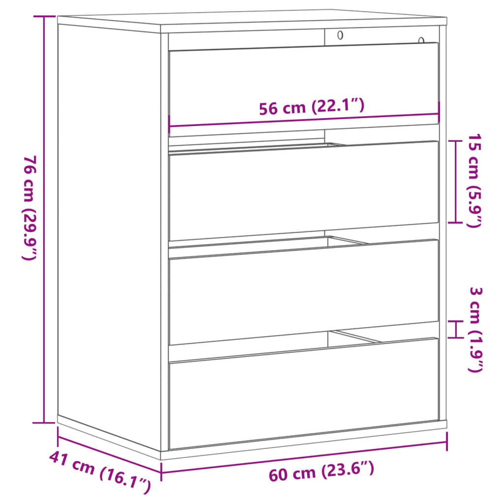 Kommode betonggrå 60x41x76 cm konstruert tre