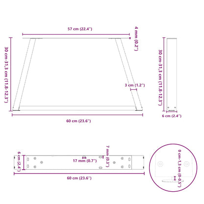 Spisebordben V-formet 2 stk svart 60x(30-31,3) cm stål