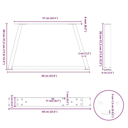 Spisebordben V-formet 2 stk antrasitt 60x(30-31,3) cm stål