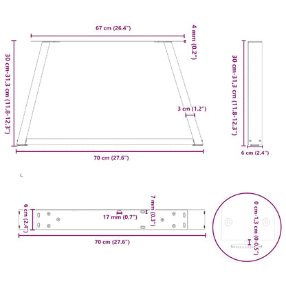 Spisebordben V-formet 2 stk svart 70x(30-31,3) cm stål